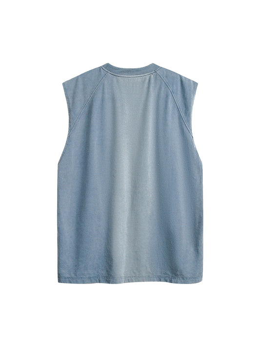 Distressed Washed Embroidered Gradient Vest