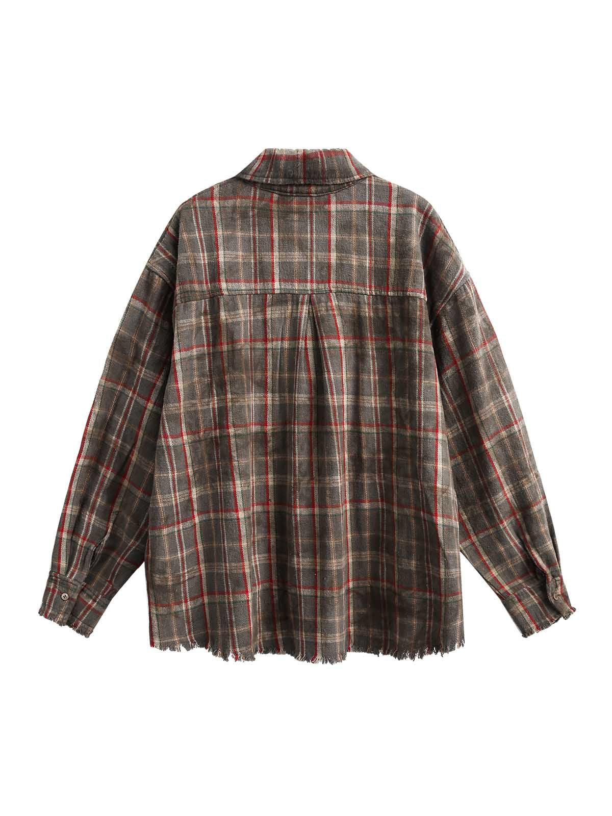 Vintage Plaid Tie-Dye Long Sleeve Shirt