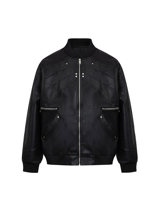 Blouson aviateur en cuir déconstruit avec fermeture éclair