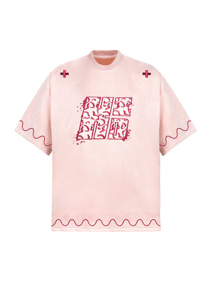 T-shirt imprimé croix et vague
