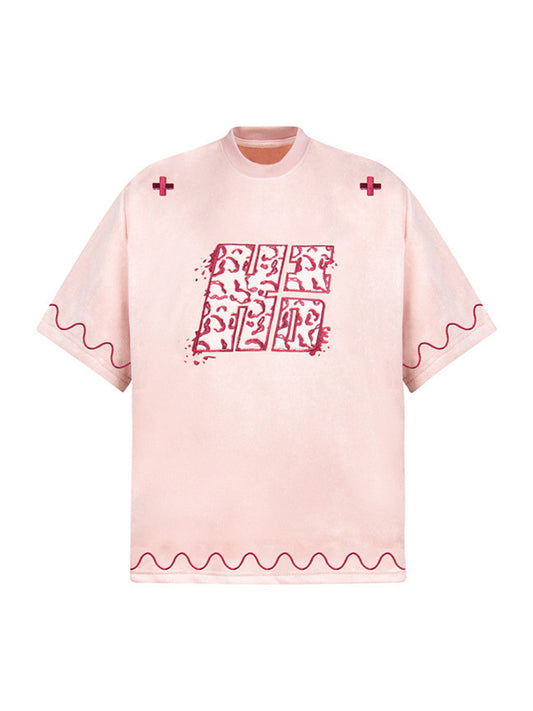 Cross and Wave Print T-Shirt