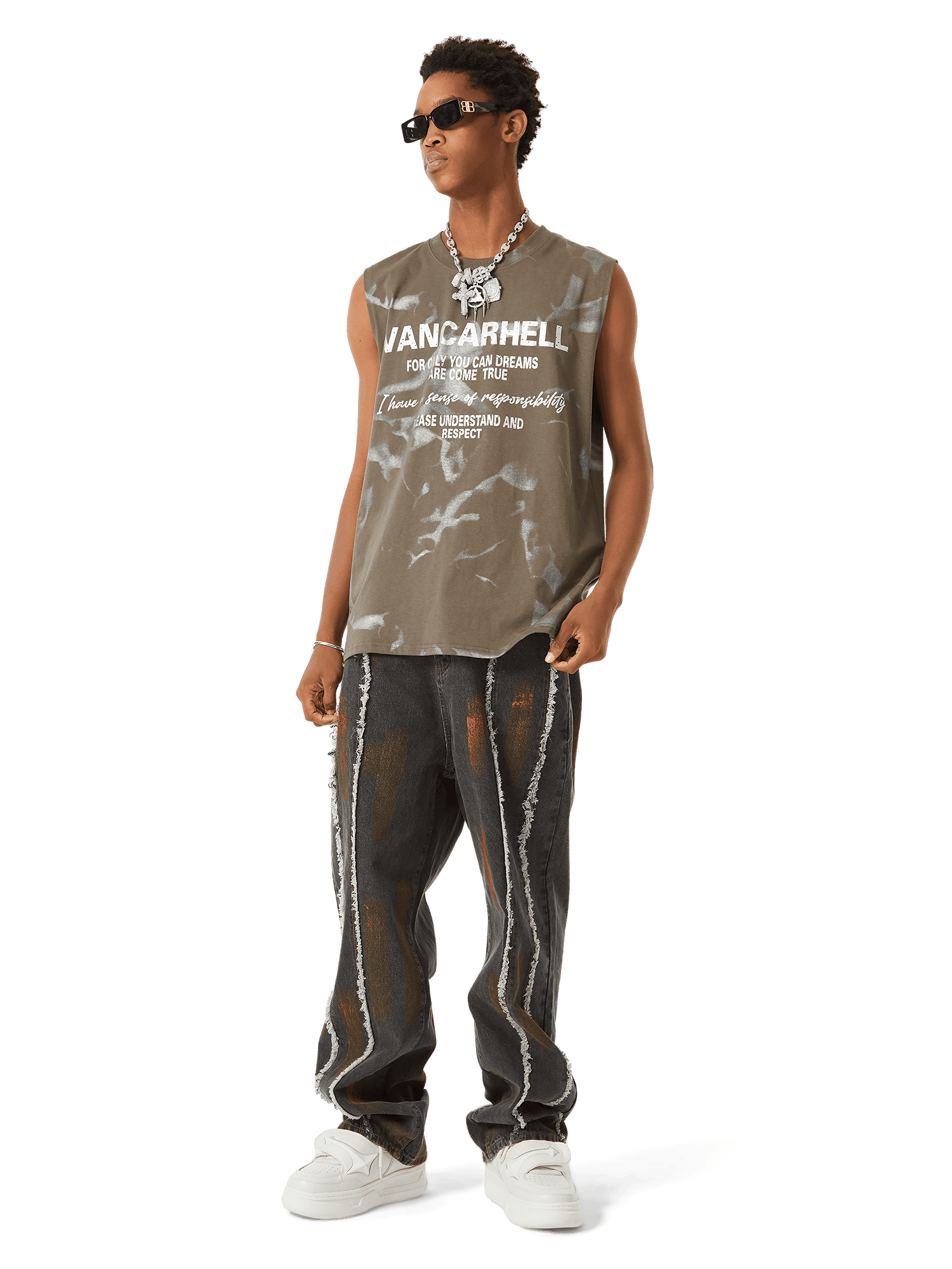 Thesupermade American Street Style Spray Painted Fur Jeans - 2052