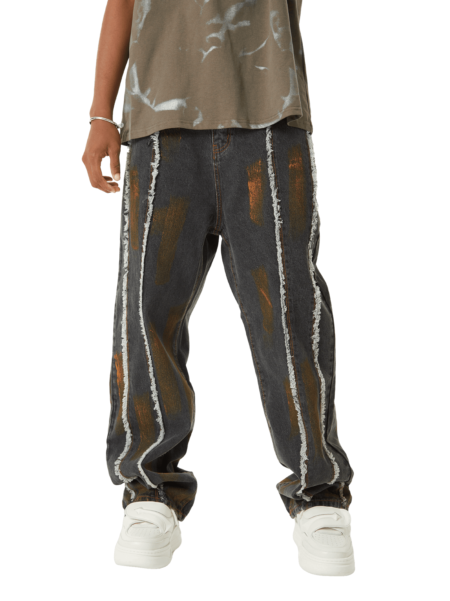 Thesupermade American Street Style Spray Painted Fur Jeans - 2052