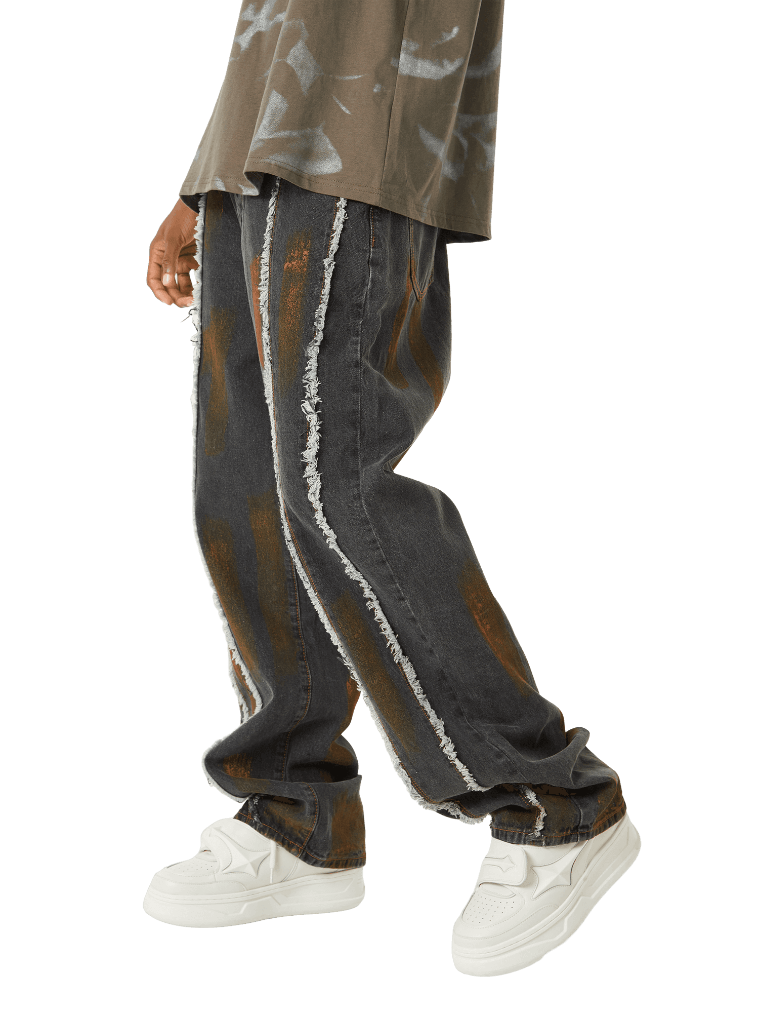 Thesupermade American Street Style Spray Painted Fur Jeans - 2052