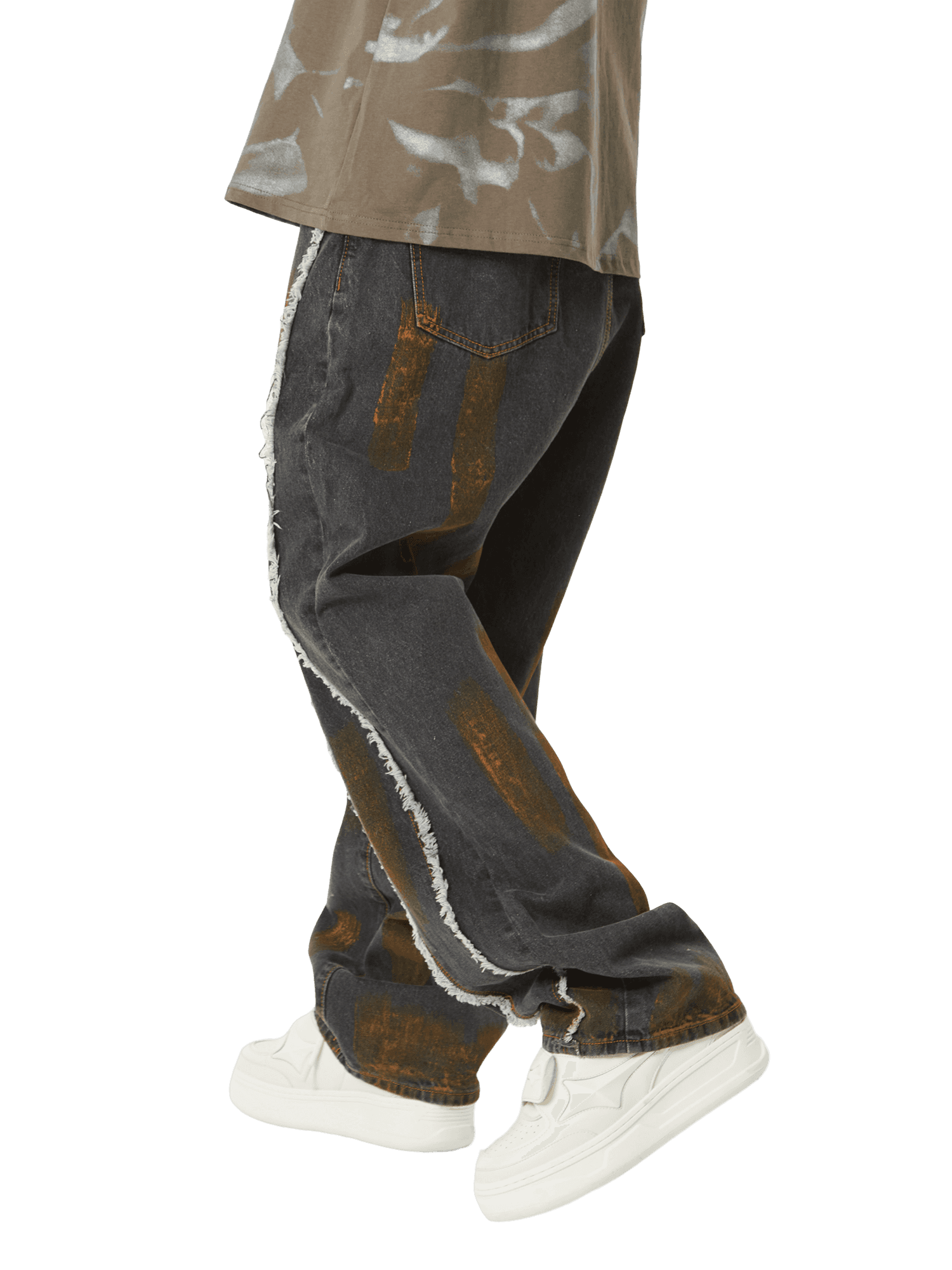 Thesupermade American Street Style Spray Painted Fur Jeans - 2052