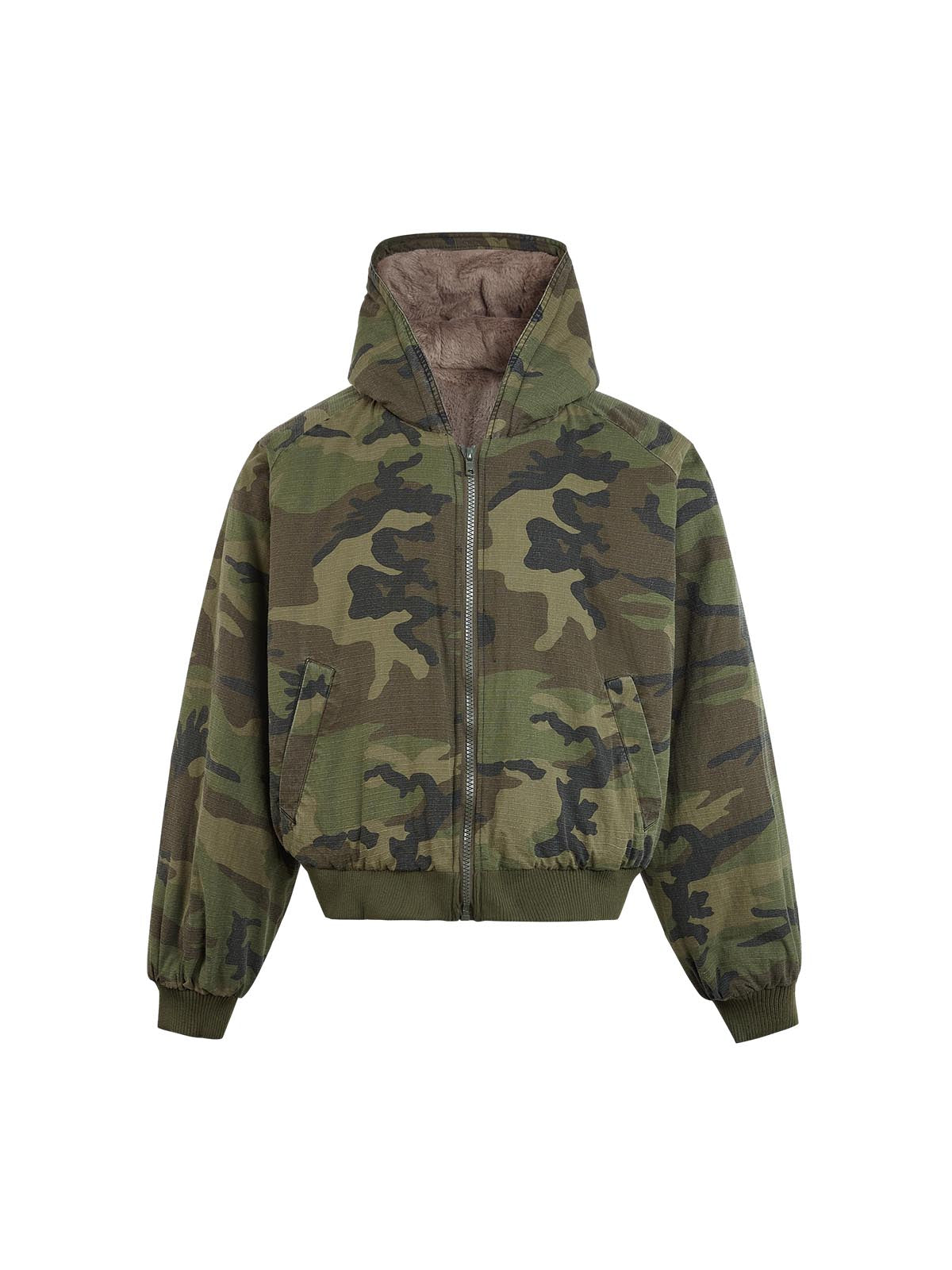 Thesupermade Camouflage Fur Hooded Jacket