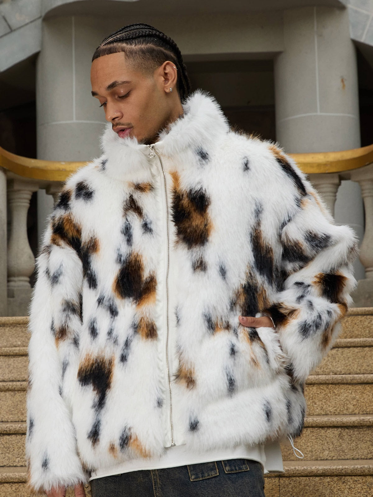 Thesupermade Contrast Color Faux Fur Jacket