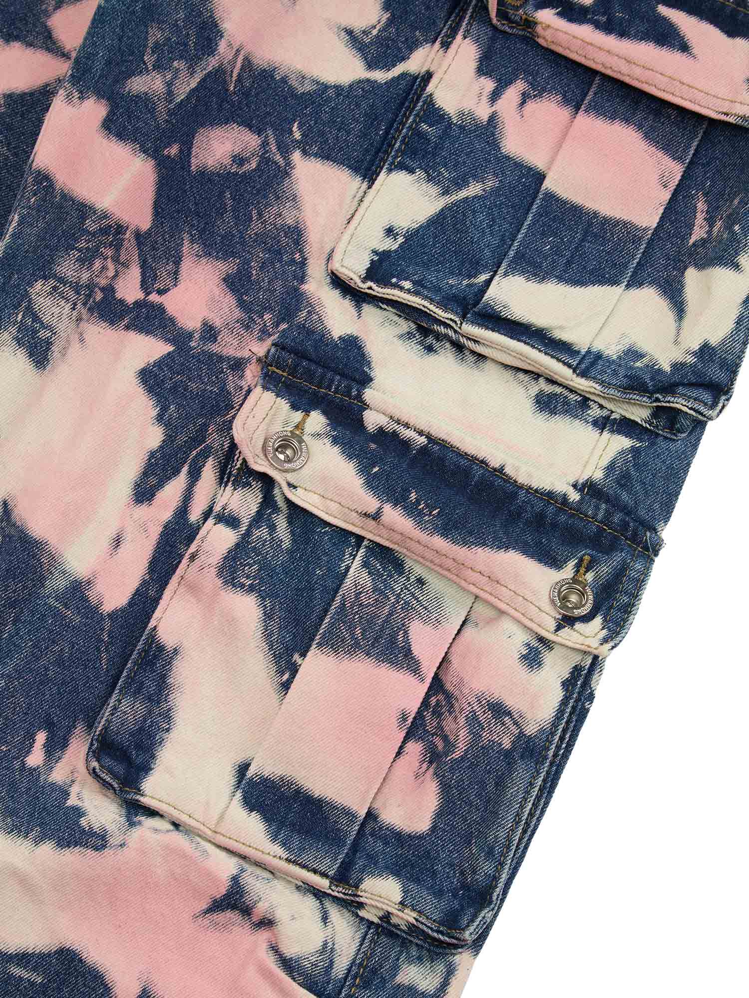 Thesupermade Tie-dye Waste Style Camouflage Cargo Jeans