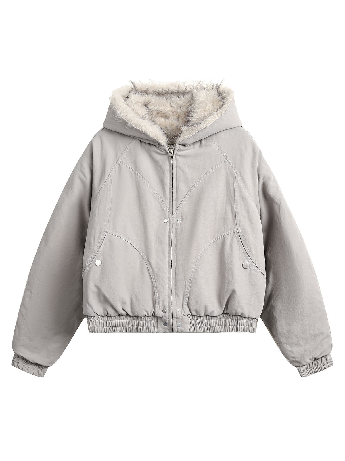 Veste matelassée à capuche en fourrure épissée - 2285