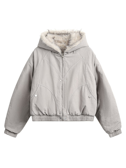 Veste matelassée à capuche en fourrure épissée - 2285