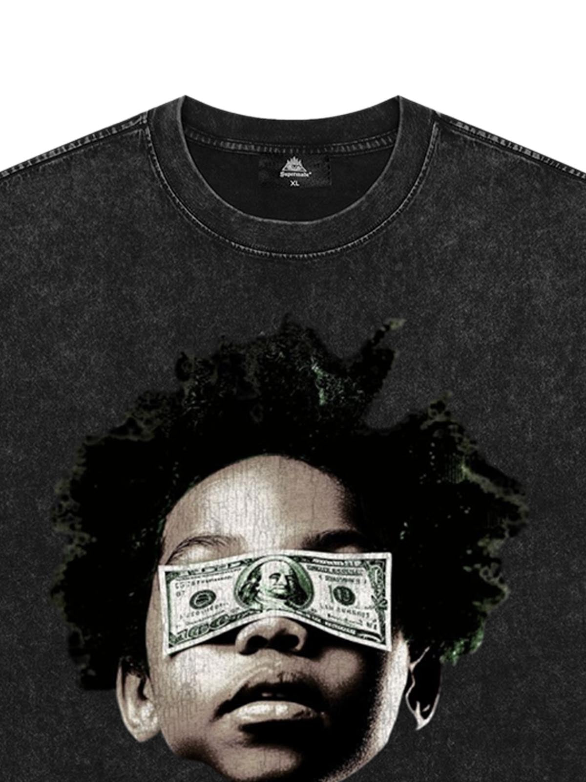 Original Distressed Washed Dollar Boy Print T-Shirt