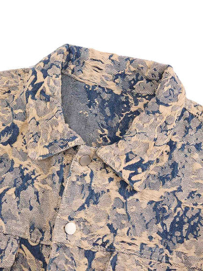 Distressed Jacquard Denim Jacket