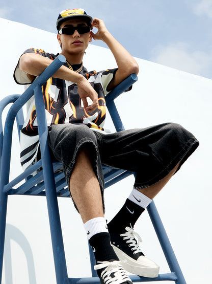 T-Shirt im Jersey-Stil mit Flammen-Print