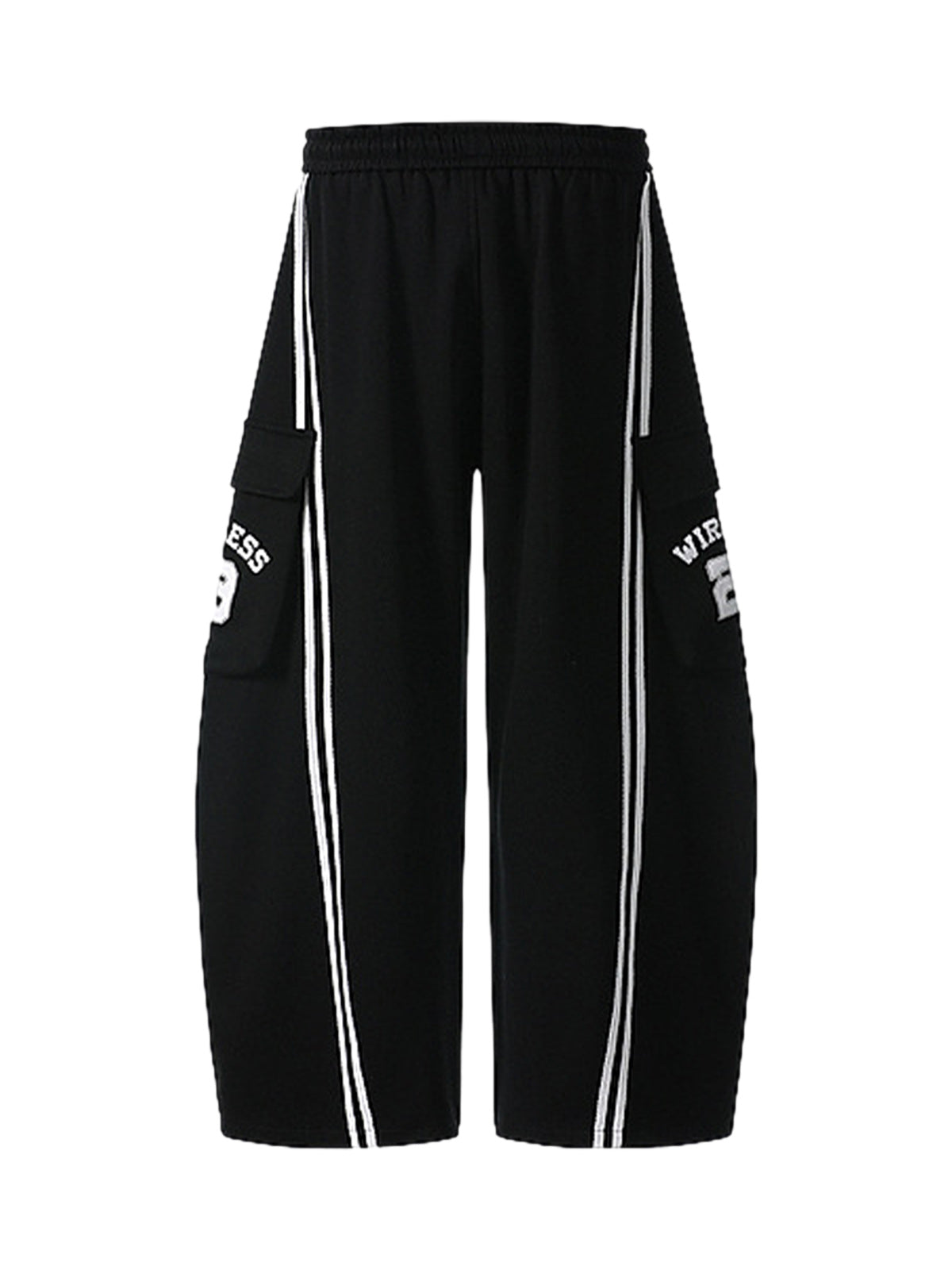 Web Stitching Letter Print Drawstring Barrel Pants