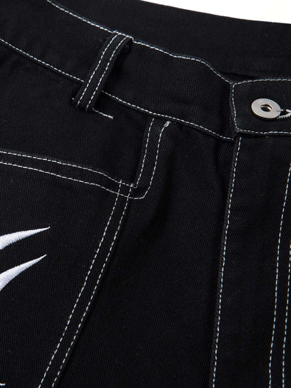 Deconstructed Contrast Embroidered Baggy Jeans - 2330
