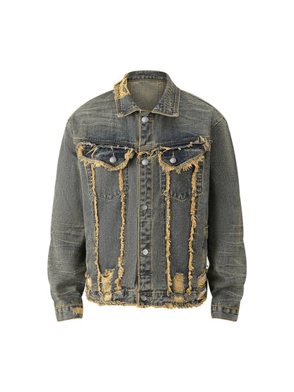 Veste en jean vieilli à bords bruts Supermade