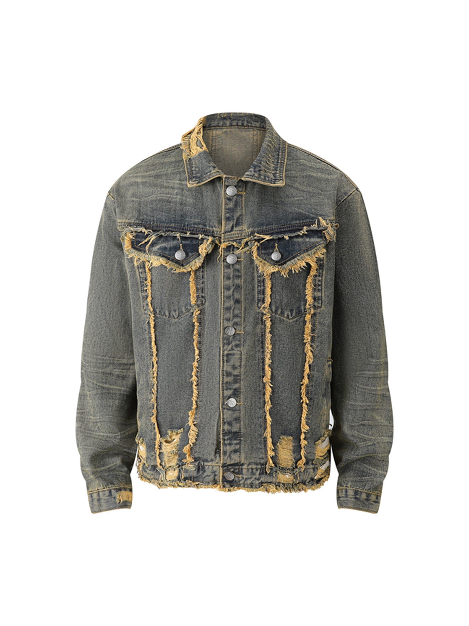 Thesupermade Distressed Washed Raw Edge Denim Jacket