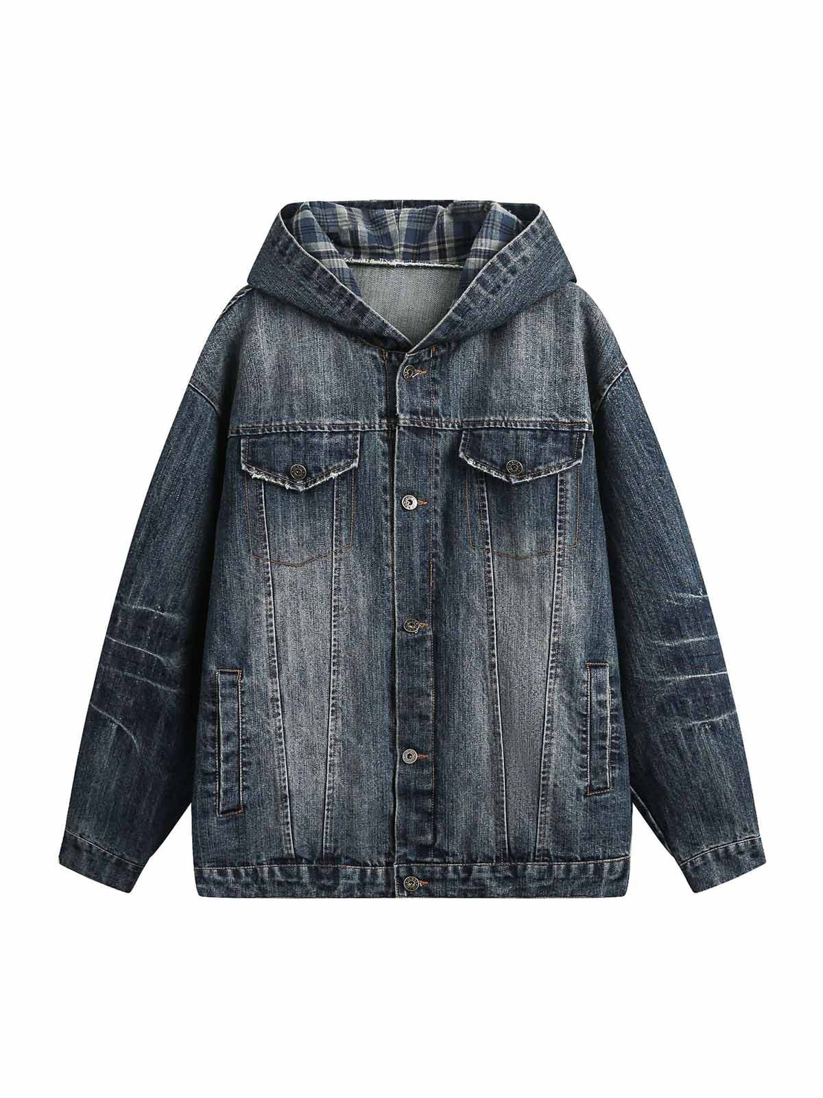 Veste à capuche en jean délavé style rétro