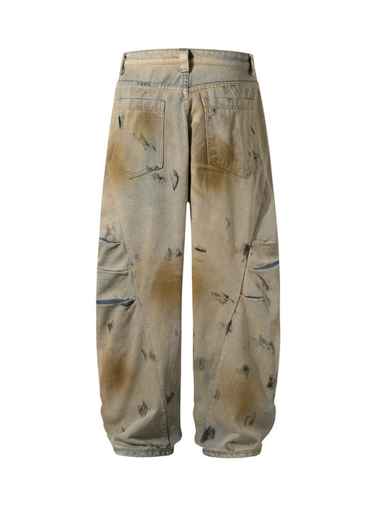 Washed Graffiti Spray Paint Barrel Jeans