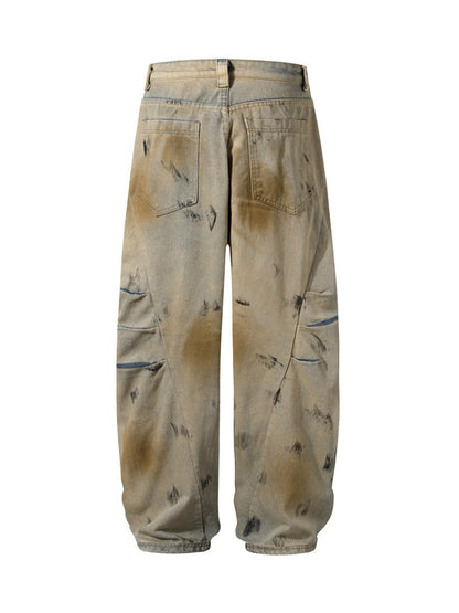 Jeans mit verwaschenem Graffiti-Sprühfarbenfass