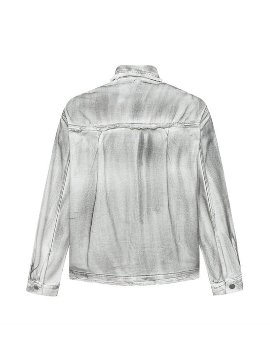 Veste brodée en denim vieilli