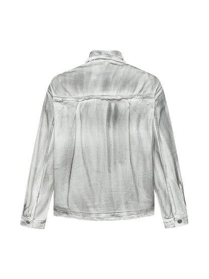 Distressed-Jeansjacke mit Stickerei