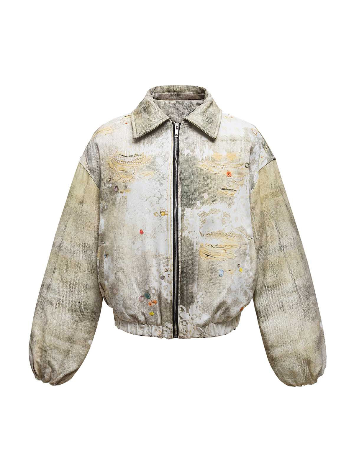 Blouson aviateur matelassé effet dégradé graffiti vieilli - 2314