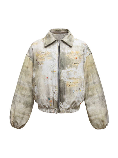 Blouson aviateur matelassé effet dégradé graffiti vieilli - 2314