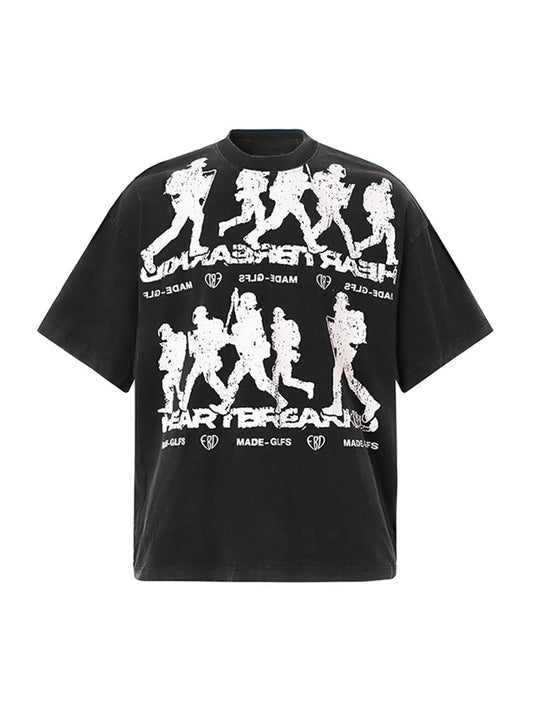 Rock Style Retro Letter Print T-shirt
