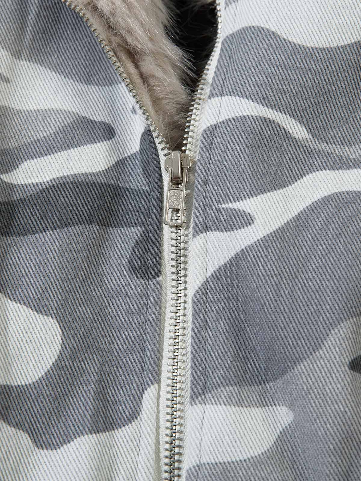 Camouflage Patchwork Fur Hooded Jacket Tracksuit