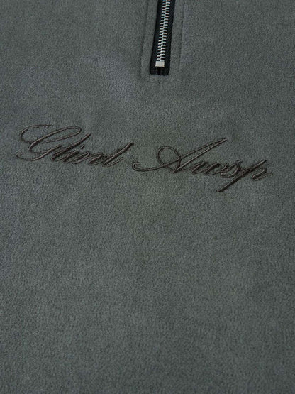 T-shirt rétro à fermeture éclair quart de tour en daim brodé