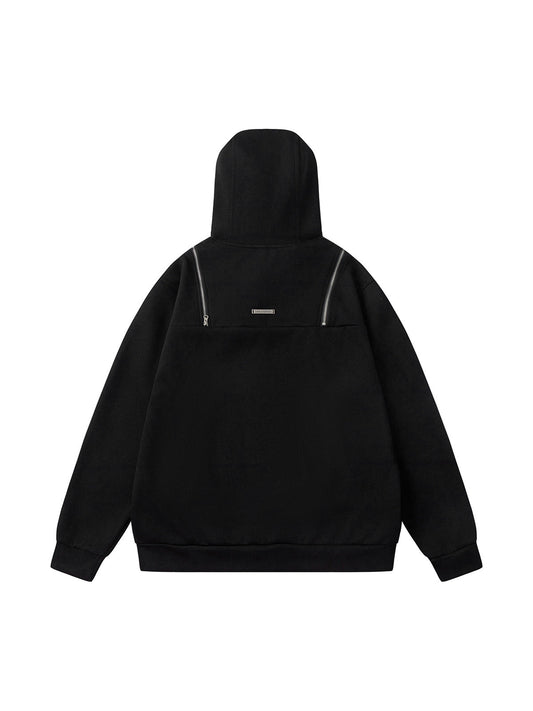 Hoodie mit dekonstruiertem Nieten-Angular-Reißverschluss