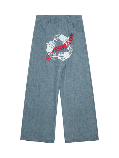 Jean baggy original à imprimé gestuel