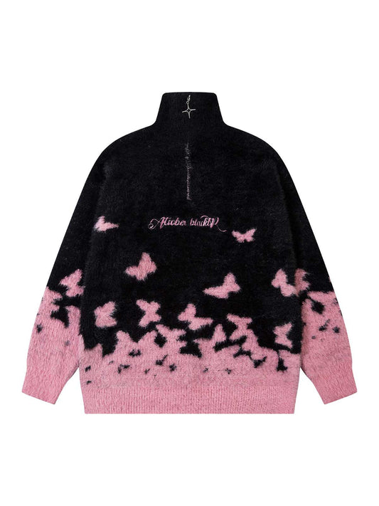 Pull col roulé zippé en faux vison et papillon Thesupermade