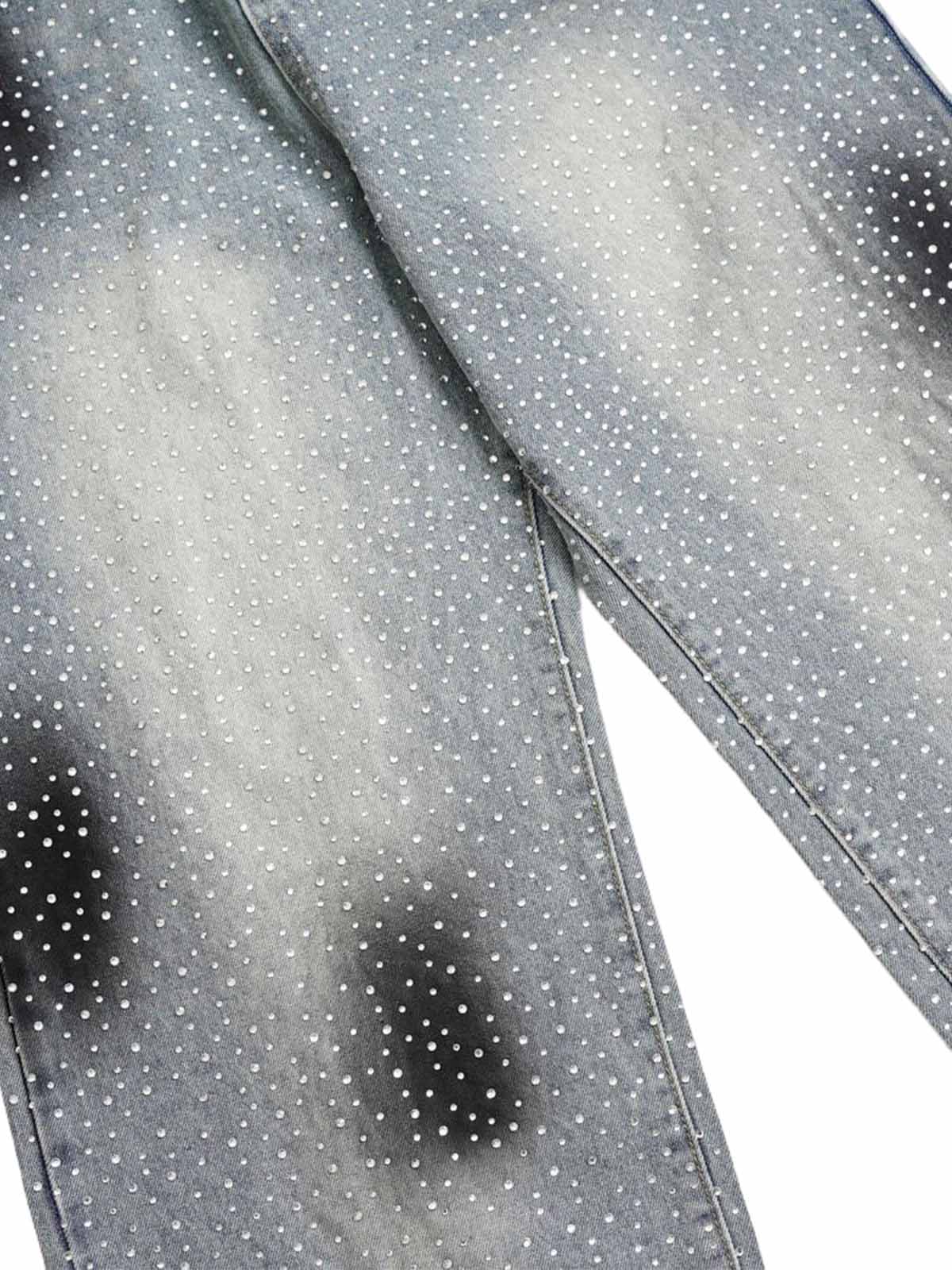 Washed Gradient Rhinestone Straight Jeans