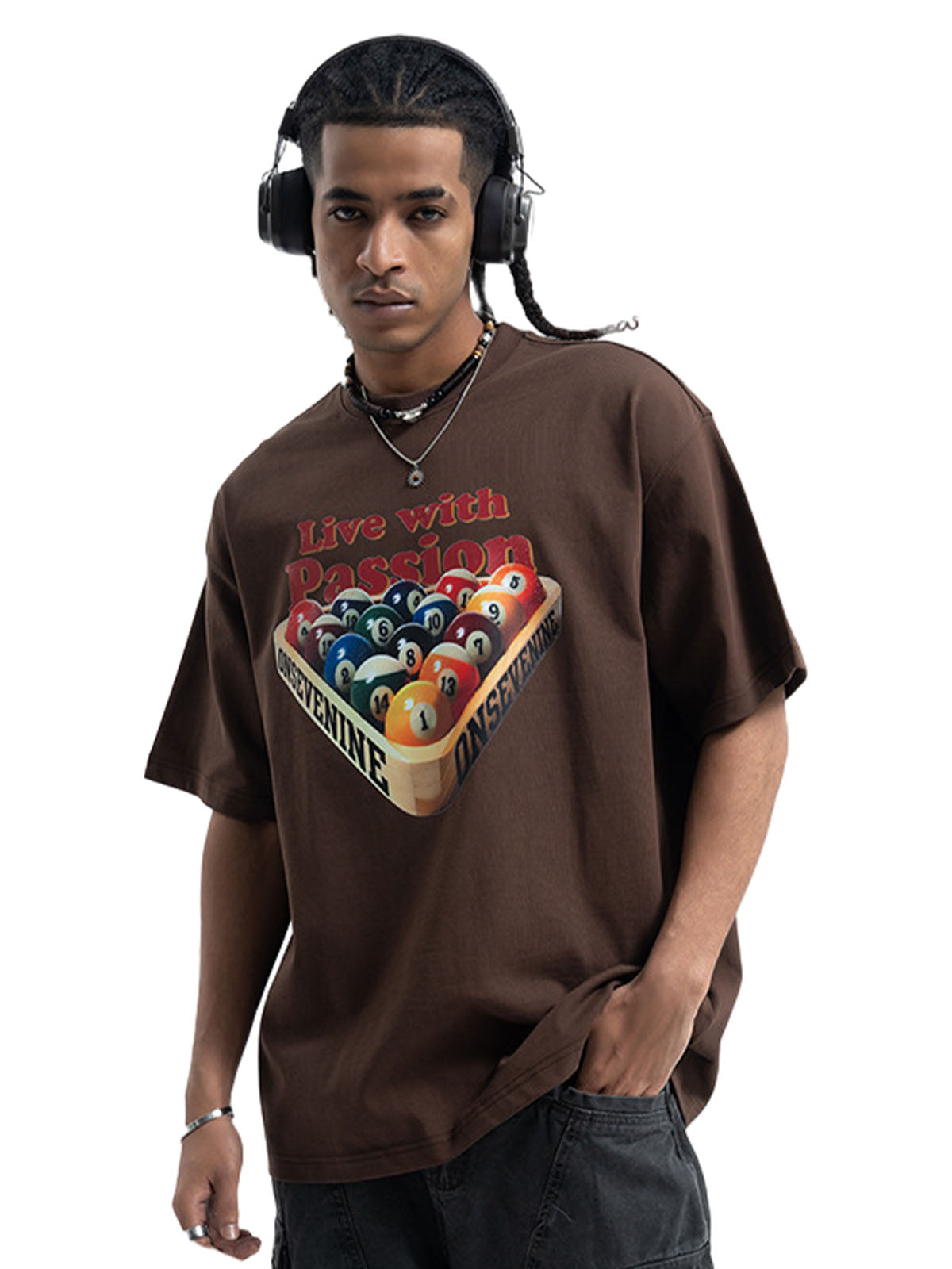 Retro Billiards Letter Print T-Shirt