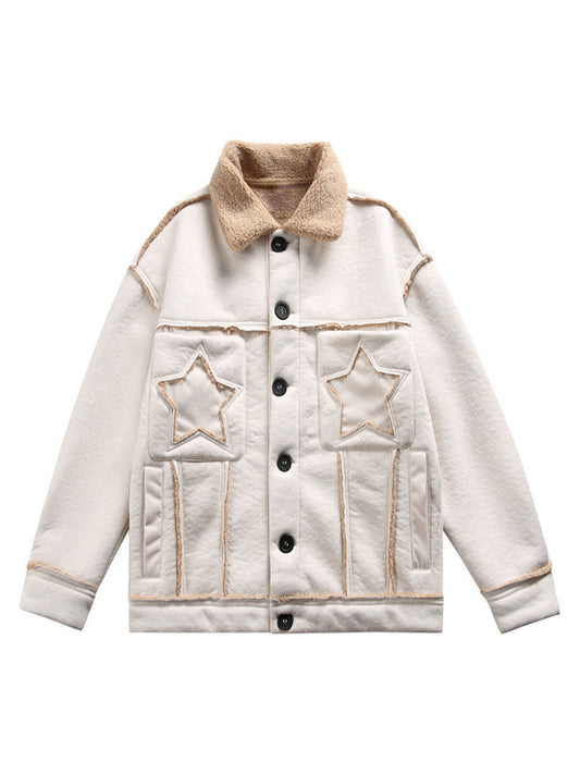 Veste polaire brodée d'étoiles à bords bruts