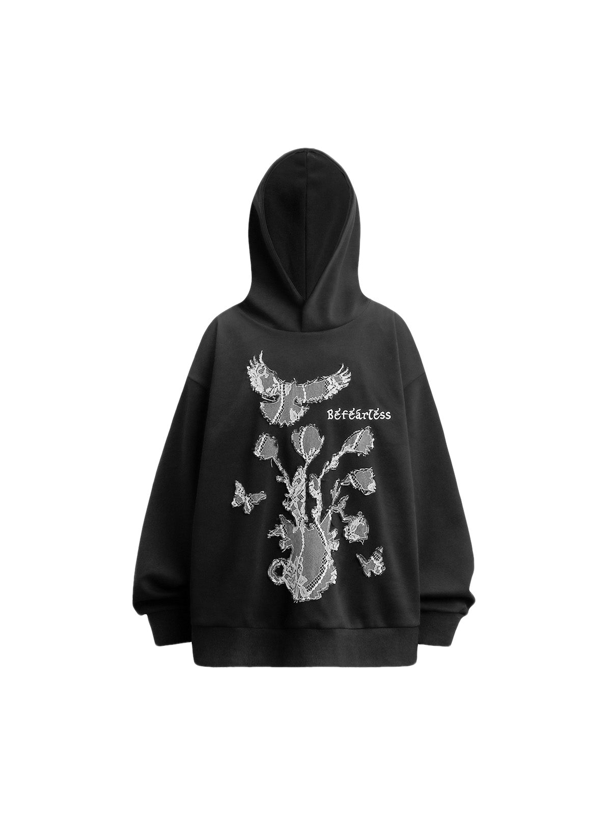 Thesupermade Lace Floral&Dove Embroidery Fleece Hoodie