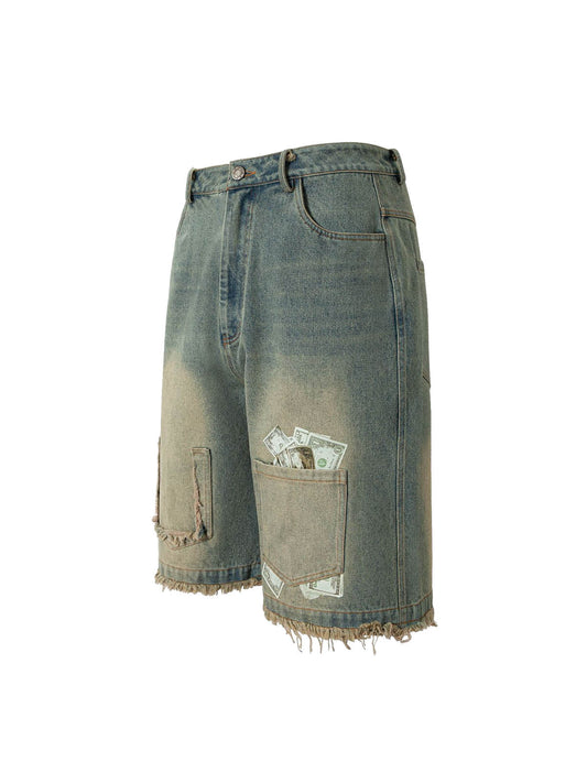 Jorts mit verwaschenem Farbverlauf und Raw Edge