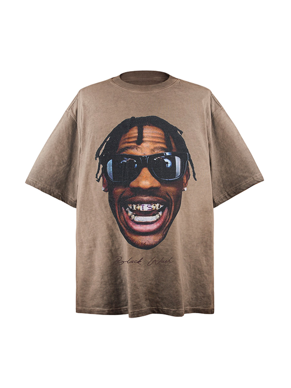Portrait Print Crew Neck T-Shirt - 2377