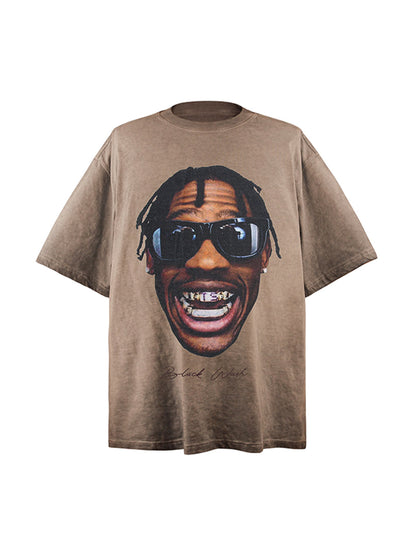Portrait Print Crew Neck T-Shirt - 2377