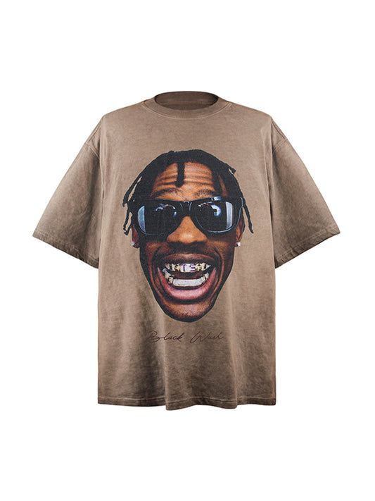 Portrait Print Crew Neck T-Shirt - 2377
