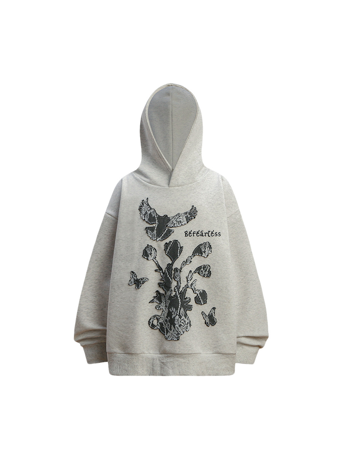 Thesupermade Lace Floral&Dove Embroidery Fleece Hoodie