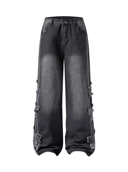 Distressed Raw Edge Baggy Jeans