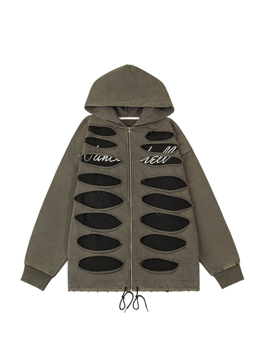 Sweat-shirt à capuche zippé avec cordon de serrage déchiré Thesupermade
