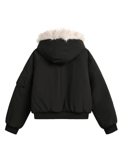 Blouson aviateur à capuche en polaire et fourrure rétro