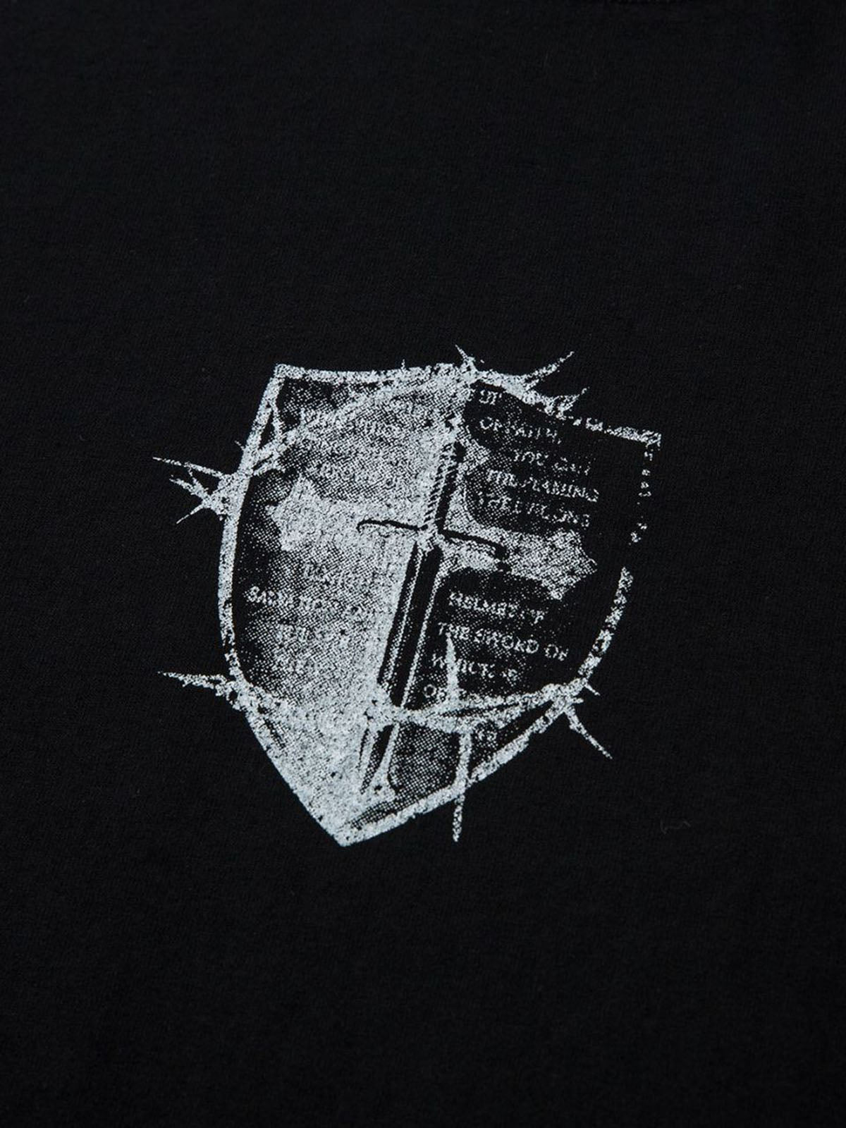 Heavy Cotton Washed Cross Shield Print T-shirt