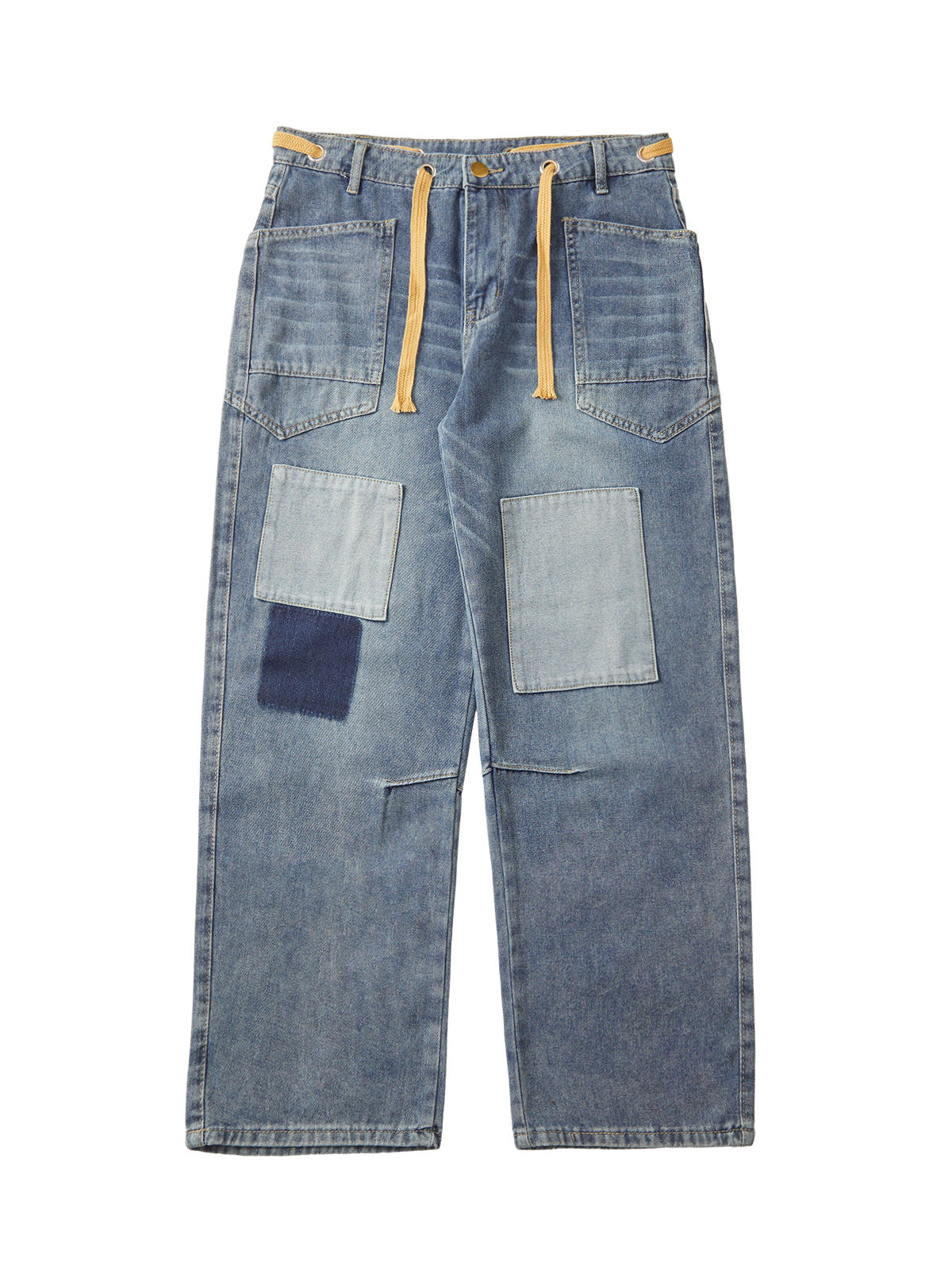 Thesupermade Drawstring Denim Patch Washed Jeans