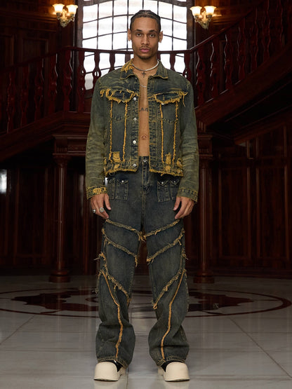 Veste en jean vieilli à bords bruts Supermade