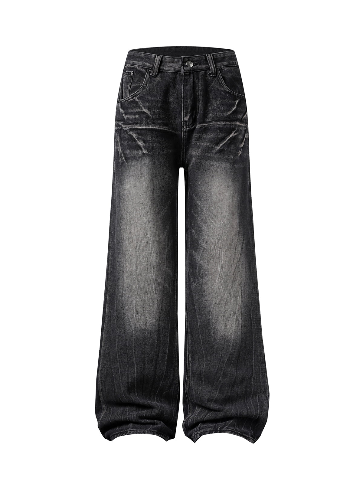 Washed Distressed Straight Jeans